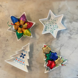 Shaped Holiday Dish with Foil wrapped chocolates (tree, snowflake, star, or bell)