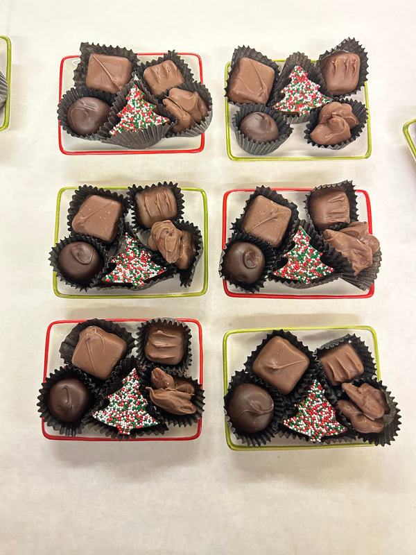 Holiday plates with assorted chocolates 