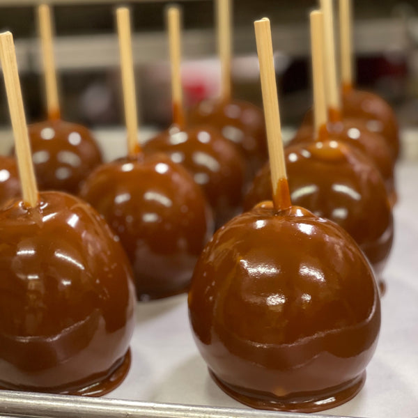 Caramel Apples before dipping in Chocolate 