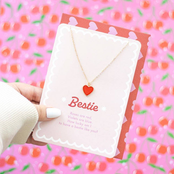 Bestie Enamel Heart Necklace Greeting Card - Nandy's CandyBestie Enamel Heart Necklace Greeting Card