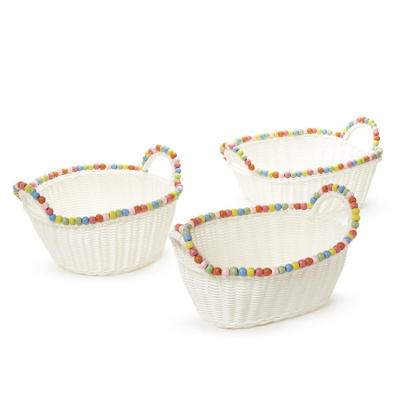 Faux Wicker Basket With Rainbow Bead Trim - Nandy's CandyFaux Wicker Basket With Rainbow Bead Trim