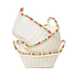 Faux Wicker Basket With Rainbow Bead Trim - Nandy's CandyFaux Wicker Basket With Rainbow Bead Trim