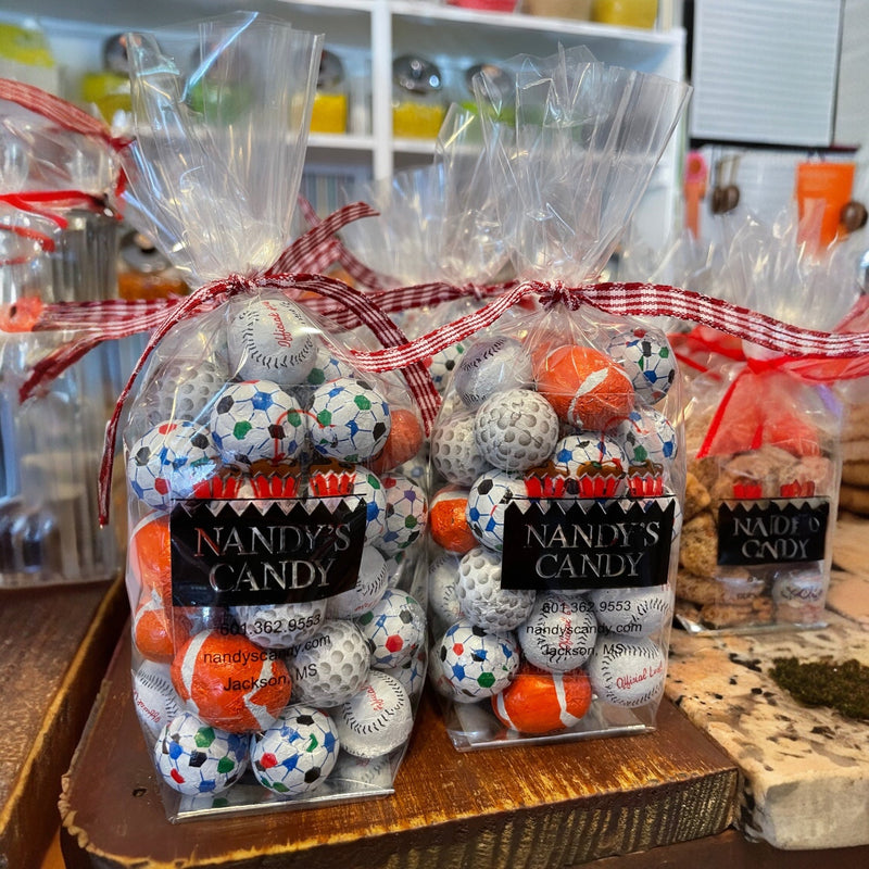 Milk Chocolate Foil Wrapped Sports Balls - Nandy's CandyMilk Chocolate Foil Wrapped Sports Balls