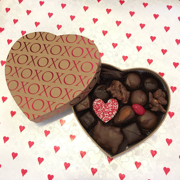 XOXO Kraft Heart Box with Assorted Chocolates - Nandy's CandyXOXO Kraft Heart Box with Assorted Chocolates