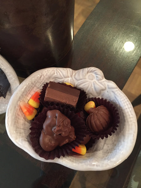 Pumpkin Candy Dish with 5 pieces of Assorted Chocolates