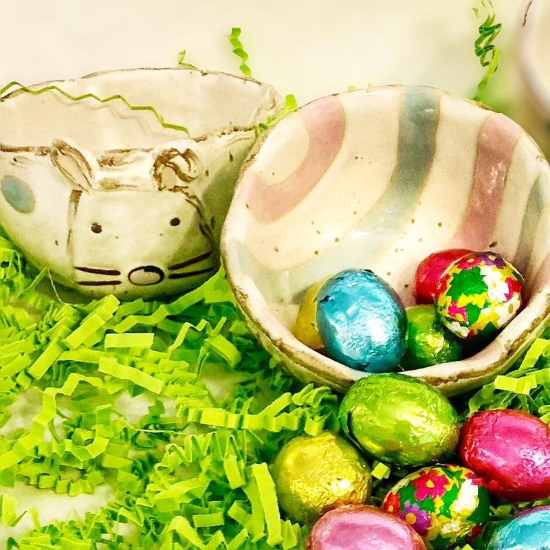 Bunny Ramekin with Foil Wrapped Chocolate Eggs - Nandy's CandyBunny Ramekin with Foil Wrapped Chocolate Eggs