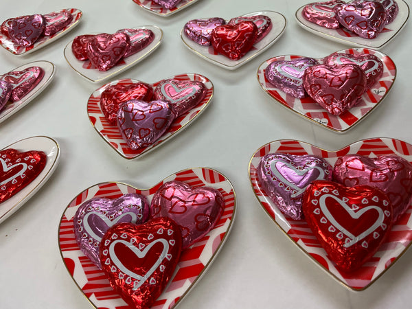 Heart Plate with Foil Wrapped Chocolates