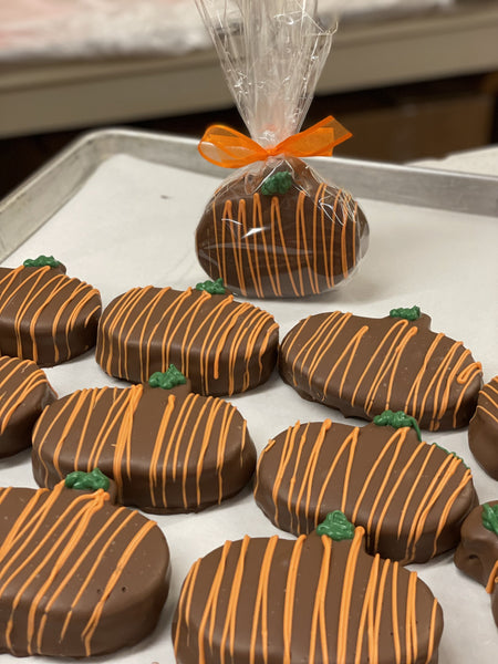 Chocolate covered marshmallow pumpkins