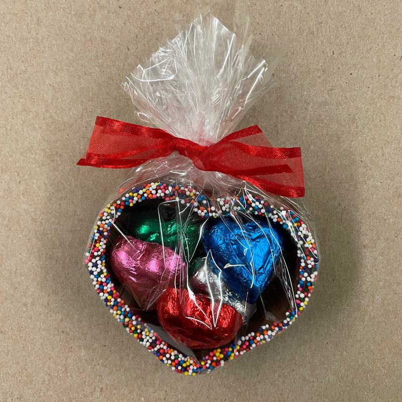 cello wrapped edible heart box with sprinkle edge